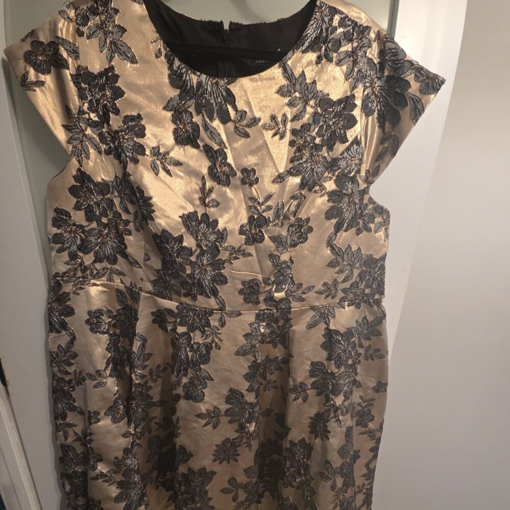 Midnight Velvet Champagne & Black Metallic Floral Cocktail Dress (Plus Size 20W)